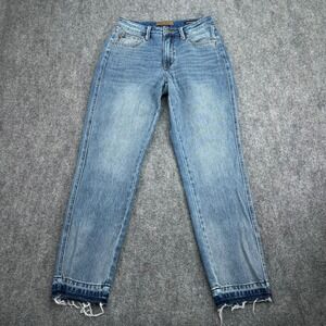 Judy Blue Jeans Womens 26 (28x28) Mid Rise Rigid Magic Release Hem Boyfriend Fit